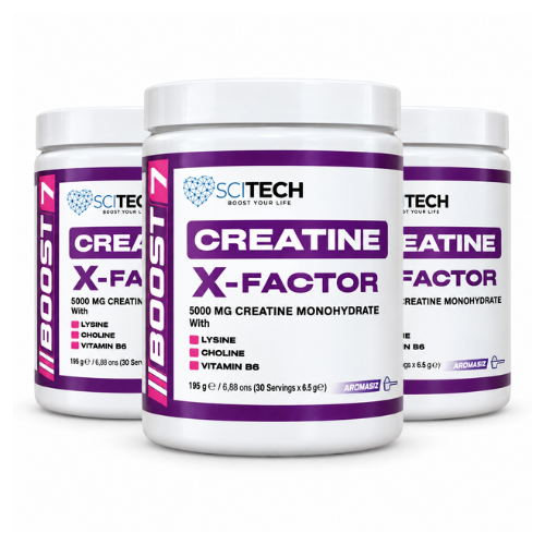BOOST-7 Creatine X-Factor Kreatin Monohidrat + L-Lizin + Kolin + Vitamin B6 195 Gr 30 Servis 3 Adet